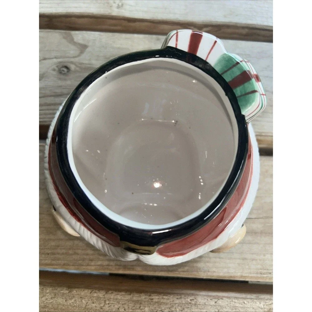 Vintage Fitz And Floyd Essentials Plaid Christmas Candy Jar, Santa Candy Jar 6